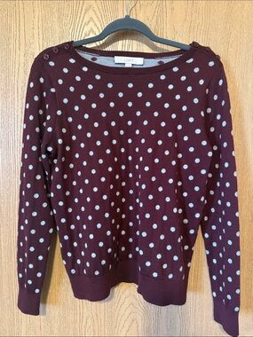 LOFT Burgundy Dot Button-Shoulder Sweater